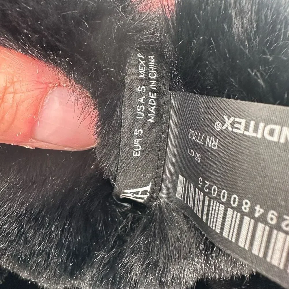 Zara Faux Leather & Fur Winter Hat Small Black Mob Wives‎ Goth Luxury Old Money